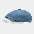 Casquette en denim bleu pour femme avec bordure blanche à volants et surpiqûres - Taille unique / Bleu Moyen