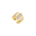 Adjustable five-layer gold titanium ring with vertical rectangular zircon stones - Gold White