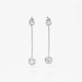 Silver long tassel earrings with sparkling round zircon crystals in a minimalist style - Minimalist Dual Stone Tassel Style (PD3483) / Silver