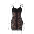 Detail of leopard print dress featuring black lace trim and fine shoulder straps - S / Standard Type / Leopard Print