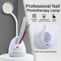 Dettaglio lampada per unghie bianca con collo flessibile, 9 LED e supporto per attrezzi - 9 LED/Touch/Base Portaoggetti / Bianco
