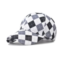 Classic baseball cap featuring a black and white checkerboard pattern on a white background - Adjustable / Black