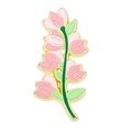 Squisita spilla a fiore in smalto rosa con placcatura in oro e foglie verdi su fondo bianco - Fiore Rosa
