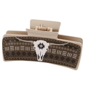 Beige hair claw clip with western style bull skull pattern and geometric design - Milk Coffee PU Bull Head