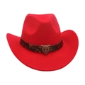Kids red felt cowboy hat featuring vintage leopard head buckle and printed band - Adult [56-58cm] / Red