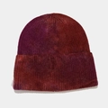 Macro shot of tie-dye knit beanie in wine red with cuffed design and soft yarn texture - M (56-58cm) / 5# Wine Red Tie-dye