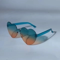 Lunettes de soleil cœur sans monture avec verres dégradés bleu-orange et branches bleues - Dégradé Bleu Lac vers Orange