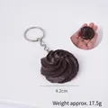 Brown chocolate cookie keychain pendant with realistic swirl texture and silver ring - Deep Coffee Spiral Flower Cookie - Keychain