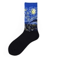 Artistic oil painting crew socks featuring Van Gogh Starry Night print for men and women - One Size / Starry Night Blue