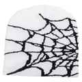 Gorro de punto blanco con estampado jacquard de telaraña negra para moda urbana - Talla única / Blanco