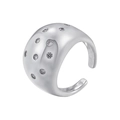 Macro detail of wide silver dome ring featuring multiple inlaid round cubic zirconia stones - VJ579 Zirconia Dome / White Gold