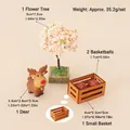Miniature Christmas decor set with pink flower tree, reindeer figurine and basketballs - Style 2 (5-Piece Set)