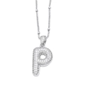 Silver letter P pendant necklace with sparkling clear pavé zircons for women - Letter P / Silver