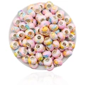 Colorful watercolor painted glass beads with metal core in pink, yellow and blue hues - Pink Multicolor