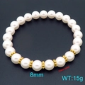 Bracciale elastico classico con perle di vetro bianche da 8 mm e perline dorate - Stile Distanziatori Dorati (KB207000-Z) / Diametro perla 8mm