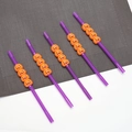 Cinque cannucce di Halloween viola con decorazioni a forma di zucca arancione - Zucca / 22cm / Confezione da 5 / Viola