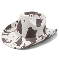 Cappello da cowboy con stampa mucca in finta pelle scamosciata e tesa larga - M (56-58cm) / Khaki Stampa Mucca