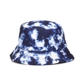 Unisex tie-dye bucket hat in navy blue and white, features premium canvas with wide brim - Navy and White Tie-dye (#31)