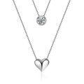 Collar de doble capa plateado con corazón y circón sobre un fondo blanco puro - Oro Blanco