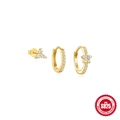 Classic 925 sterling silver gold-plated geometric hoop earrings with marquise-cut zircon - 3-Piece Set Gold #6 (Flower/Row Studs + Zirconia Hoop)