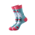 Hellblaue Crew-Socken mit weißem Bär und rosa Blumenmuster sowie rosa Fersenakzenten - Einheitsgröße / Hellblauer Eisbär