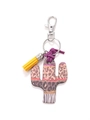 Leopard print cactus wooden keychain with yellow tassel and purple suede knot detail - Leopard Horizontal Stripe Cactus/Yellow Tassel