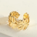 Elegant gold monstera leaf open ring with detailed texture and polished finish - Leaf Gold (JZ0615)