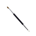 Dual-ended makeup brush with brown bristles and white sponge tip in black silver finish - T301 Dual-ended Makeup Brush