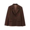 Women's dark brown long-sleeve blazer jacket with double black buttons and flap pockets - XS / Deep Brown Blazer