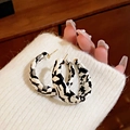 Retro checkered hoop earrings with black and white texture on white knitted fabric - 24# Silver Needle - Black and White Checkerboard (Small)