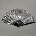 33cm Kung Fu folding fan with laser silver metallic foil surface and black bamboo ribs - 33CM / Metallic Silver (Black Bone)