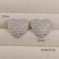 Orecchini a cuore in argento martellato con finitura testurizzata, 23mm per 22mm - 1098 Orecchini a Bottone a Cuore a Strato Singolo Martellati / Color Acciaio