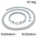 Conjunto de joyas de cadena de serpiente plana de acero inoxidable con collar y pulsera - Color Acero (KS144128-KFC)
