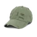 Distressed army green cotton baseball cap with vintage ripped details and worn textures - One Size Adjustable / Matcha Green