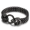 Men's punk style stainless steel skull bracelet in vintage silver finish with tank chain - Retro Black Skull (KB144486-KFC)