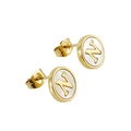 Golden stainless steel letter N stud earring with white mother of pearl inlay - Letter N