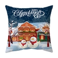 Christmas snowman village pillowcase with Merry Christmas text for holiday home decor - Blue Christmas Village MERRY CHRISTMAS