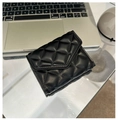 Kompakte schwarze gesteppte Damen-Clutch-Geldbörse aus PU-Leder mit Klappe - Schwarz