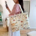 Beige canvas tote bag with cute cartoon cats and striped patterns for daily commute - Starry Cool Cat