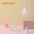 Corn-shaped wand cat toy in fresh green with colorful fluffy feathers and metal bell - Corn Shaped Teaser Stick (Green)