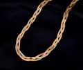 Flat woven gold titanium steel necklace with elegant 18k plated braided texture links - Three Strand Braided Chain / Gold