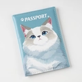 Blue PU leather passport cover with cute ragdoll cat UV print and white passport text - Blue Cat