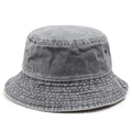 Classic gray washed cotton bucket hat with side metal eyelets and a vintage outdoor design - Washed Distressed Grey