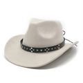 Classic beige suede cowboy hat with turquoise beads and silver rivets decoration - M (56-59cm) / Beige (Suede)