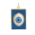 Macro view of 18K gold plated rectangle pendant with blue evil eye enamel and zircon - 16-Dark Blue Rectangular Evil Eye Pendant