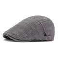 Gorra de algodón a cuadros grises con hebilla ajustable de metal de estilo retro casual - Gris