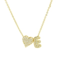 18K gold necklace with pavé heart and letter E balloon pendant on a fine chain - Letter E