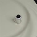 Close-up of vintage S925 silver ring with black oval gemstone and engraved texture - JZ0107-Retro Black Stone