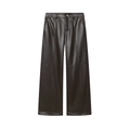 Fashionable dark coffee high-waisted faux leather wide-leg trousers in a flat-lay view - Dark Coffee / XS