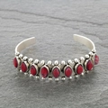 Bohemian open cuff bracelet with vintage silver finish and red turquoise stone inlays - Olive Red Turquoise